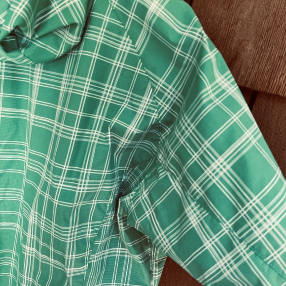 Columbia Plaid  Waterproof Rain Hoodie Jacket Med Light Green White Size L - Picture 11 of 16
